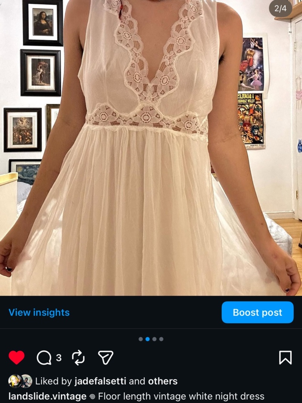 Vintage White Lace Trim Nightgown